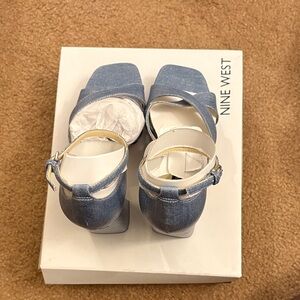 Nine West Light Denim Open-Toe Ankle Strap Heels